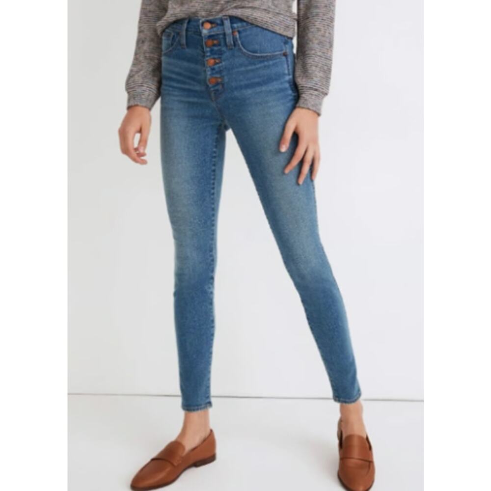 Madewell 10" High Rise Skinny Size 28 Button Fly Cropped Distressed Ankle
